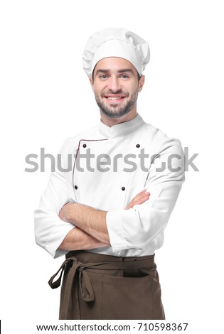 Young male chef isolated on white Royalty-Free Stock Photo #710598367