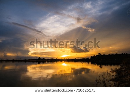 Colorful sky at sunset on the lake landscape