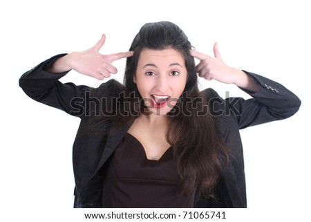 Crazy business woman screaming over white