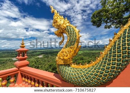Statue serpent Naga beautiful at (Wat Doi Pajhana) temple in Lampang ,Thailand. 