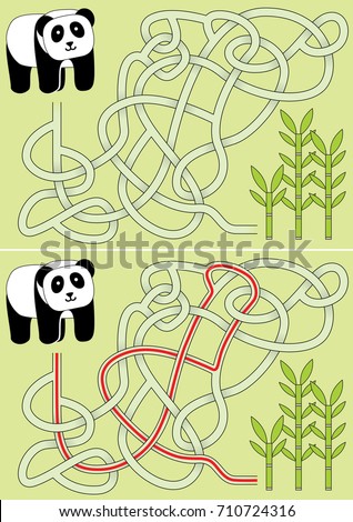 Panda maze for kids with a solution