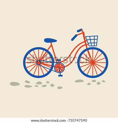 Retro bicycle with basket on the front wheel vector illustration.