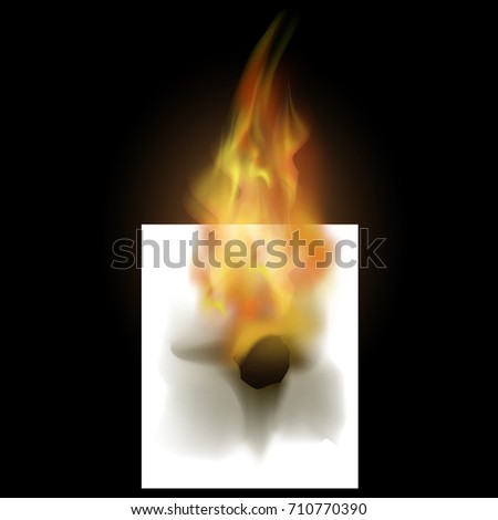 Vector Burning White Paper with Fire Flame Isolated on Black Background