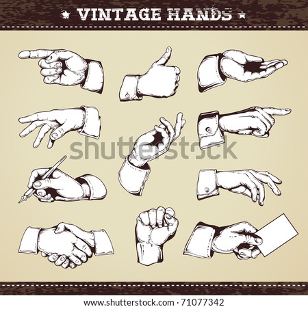 Set of vintage hands. Retro styled design elements. Layered. Vector EPS 10 illustration.