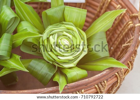 Green pandanus leaves or fragrant pandan are folded into a bouquet of roses, is a beautiful handmade.selective focus