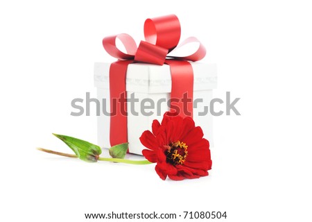 gift box and red flower close up