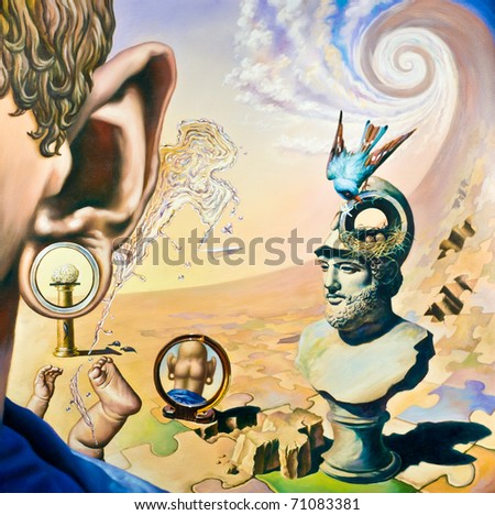 Original oil painting on canvas. In the style of Surrealism. The picture in full size