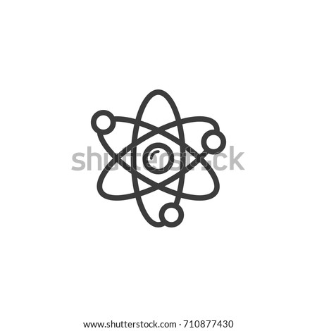 black and white simple vector line art outline atom icon Royalty-Free Stock Photo #710877430