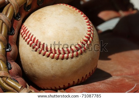 Baseball in a Glove Close up