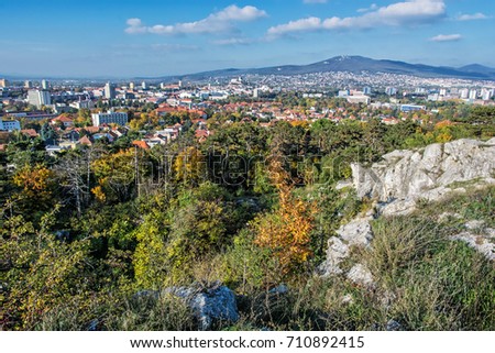 Nitra city under Zobor hill in autumn time. Slovak republic. Urban scene. Seasonal scene. Travel destination.