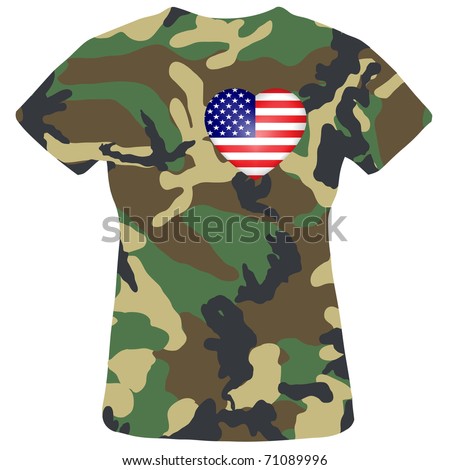 Camouflage shirt with the heart of the American flag.Vector