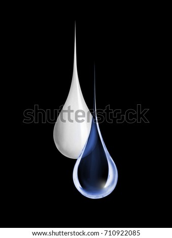 Drop of cream with a drop of fresh water on black background 
