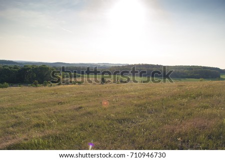 Summer sunny landscape at sunset of the day outside the city