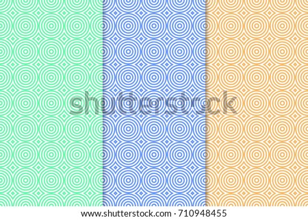Colored set of bright geometric seamless patterns. Collection for wallpapers and fabrics. Vector illustration
