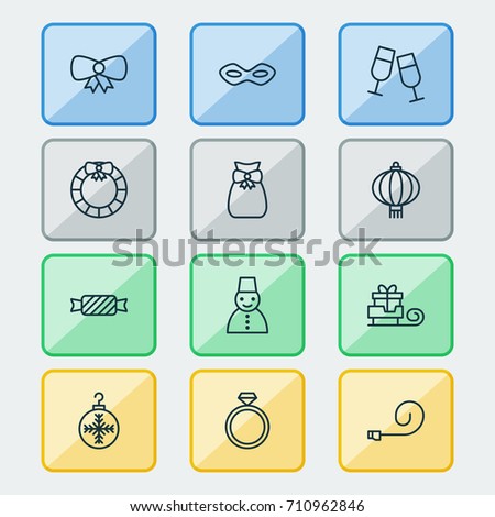 New Icons Set. Collection Of Butterfly Knot, Sweet, Toboggan And Other Elements. Also Includes Symbols Such As Winter, Sack, Candy.