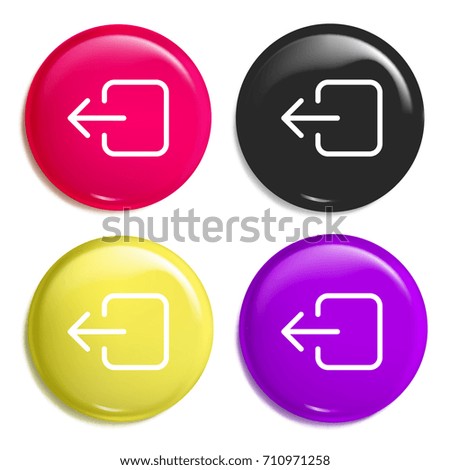 Login multi color glossy badge icon set. Realistic shiny badge icon or logo mockup