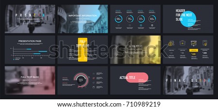 Multicolored elements on a black background. This template is the best as a business presentation, corporate report, used in marketing and advertising, the annual report, flyer and banner Royalty-Free Stock Photo #710989219