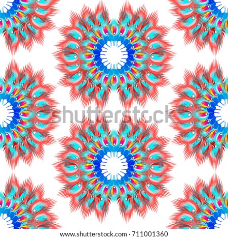 Abstract animal print patten feathers vivid mix colour blue red. Vector feather birds geometric collage peacock neon color hand graphic.