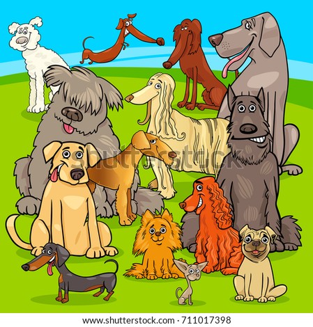 Cartoon Illustration of Purebred Dogs and Puppies Animal Characters Group