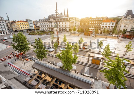 Top view on the Jaude square during the morning light in Clermont-Ferrand city in central France Royalty-Free Stock Photo #711028891