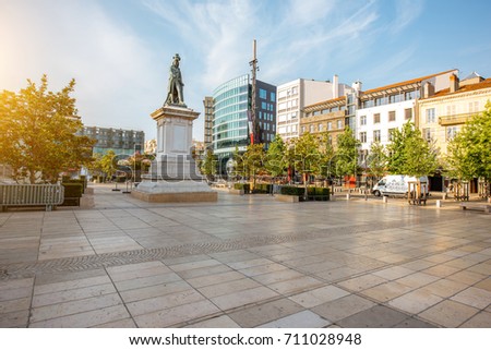View on the Jaude square during the morning light in Clermont-Ferrand city in central France Royalty-Free Stock Photo #711028948