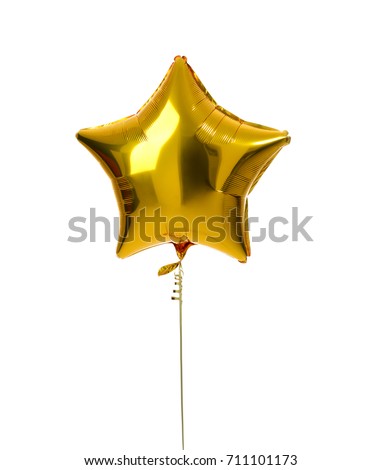 Single gold big star metallic balloon object for birthday isolated on a white background