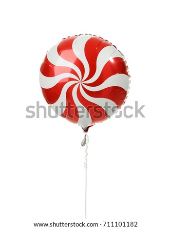 Single red big round candy lollypop balloon object for birthday isolated on a white background