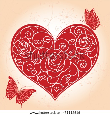 Vintage floral heart shape greeting card