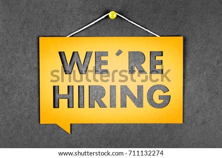 We are hiring and speech bubble on black background