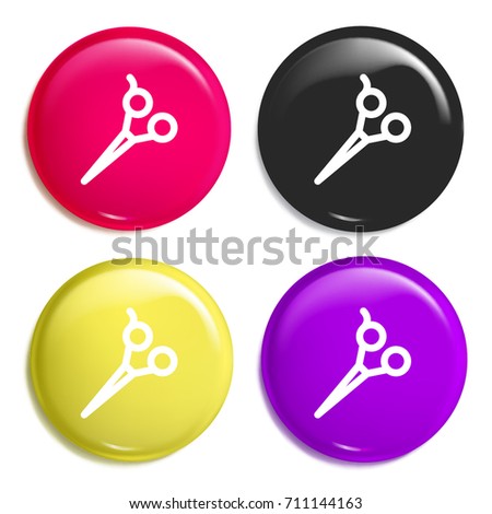 Scissors multi color glossy badge icon set. Realistic shiny badge icon or logo mockup