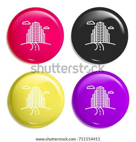 City multi color glossy badge icon set. Realistic shiny badge icon or logo mockup