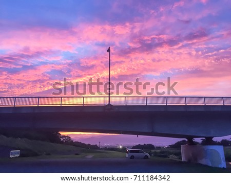 Beautiful  sun rays  of sunset with colorful of  sky background