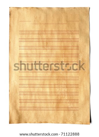 Vintage Music score paper on white background.