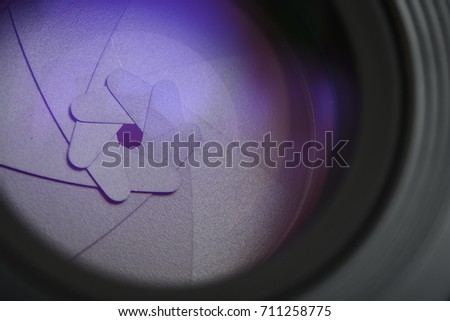 Close up shot of diaphragm of a camera lens aperture.