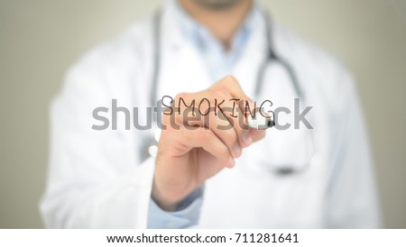 Smoking, Doctor writing on transparent screen