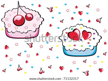 Seamless valentine pattern with cupcakes