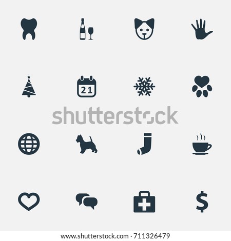 Vector Illustration Set Of Simple Brood Icons. Elements Money, Message, Alcohol And Other Synonyms Paw, Soul And Christmas.