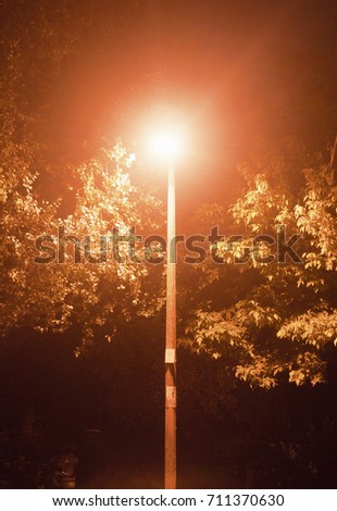 Street lamp outside bright late at night no people scene; England; Essex; UK