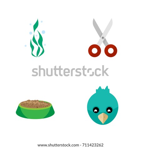 Flat Icon Animal Set Of Shears, Rabbit Meal, Sparrow And Other Vector Objects. Also Includes Water, Food, Wing Elements.