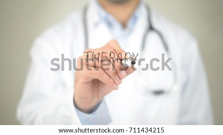Therapy, Doctor writing on transparent screen