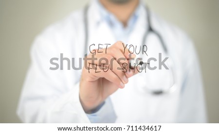Get Your Flu Shot, Doctor writing on transparent screen