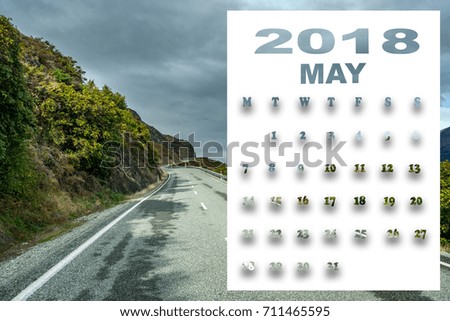 May 2018 calendar with beautiful landscape of New Zealand.