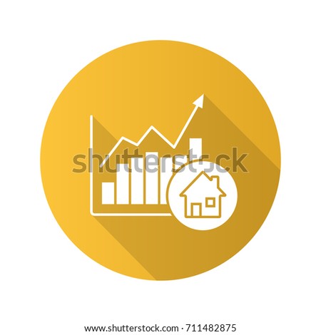 Real estate market growth chart. Flat design long shadow glyph icon. Houses price rise. Raster silhouette illustration