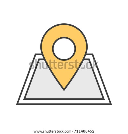 Building location pinpoint color icon. Real estate development. Isolated raster illustration