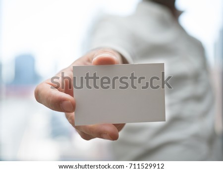 Hand hold blank white card mockup. Plain call-card mock up template holding arm. Plastic credit namecard display front. Check offset card design. Business branding.