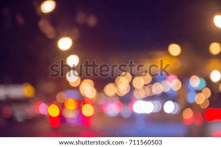 Traffic light on the road at night abstract blurred bokeh background