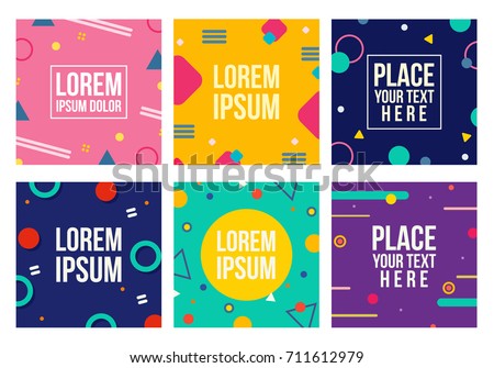 Memphis style cards. Collection of templates in trendy fashion 80-90s. Perfect for ad, greeting cards, presentation, cover design and more. Vector.