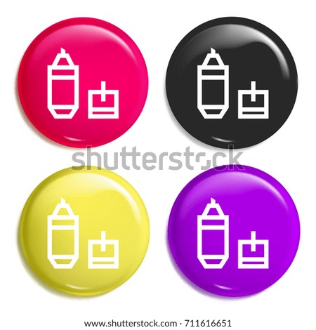 Highlighter multi color glossy badge icon set. Realistic shiny badge icon or logo mockup
