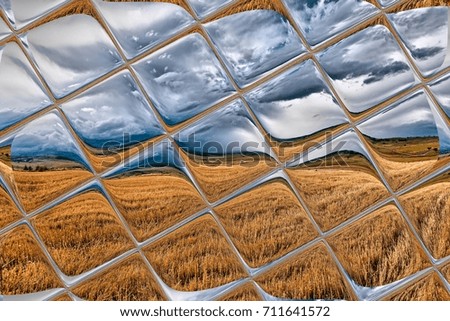 landscape through window panes 