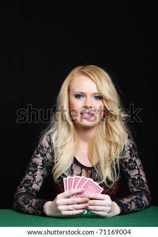 Blond woman playing poker
